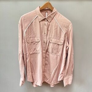 Free People Shirt Dress Utility Pockets‎ Button Down Long Sleeve Pink S/S